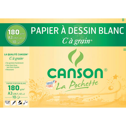 CANSON Pochette de 10 feuilles de papier dessin C A GRAIN 180g A3 Ref-27106 photo du produit Principale L