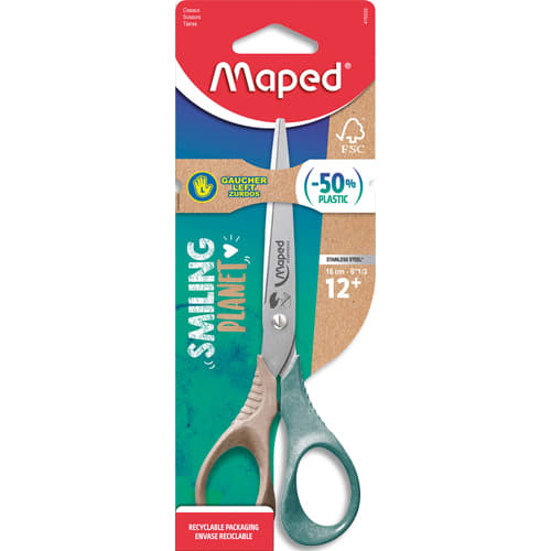 MAPED Ciseaux Shape 16 cm Smiling Planet pour gaucher en blister mix composé à 50% de fibres de bois FSC photo du produit Principale L