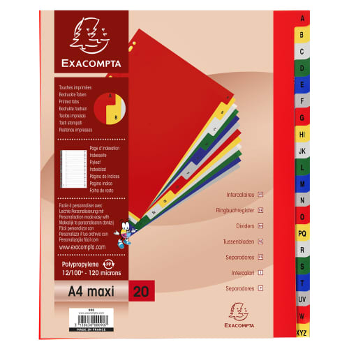 EXACOMPTA Jeu d'intercalaires alphabétiques en polypropylène. 20 touches multicolores. Format A4+. photo du produit Secondaire 1 L