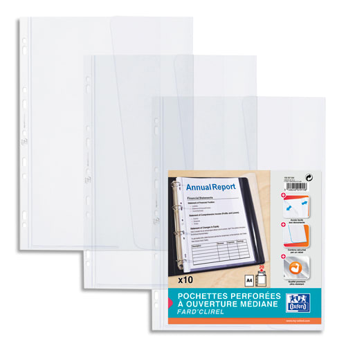 Pack 200 pochettes transparentes perforées Oxford A4 polypropylène lisse  9/100e + 100 offertes