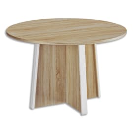 GAUTIER Table de réunion ronde Diamètre 120 cm, Hauteur 74 cm. Finition Chêne sonoma-Blanc photo du produit