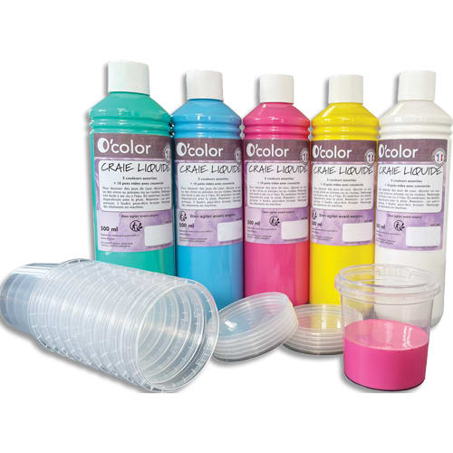 O'COLOR Boîte de 5 flacons de 500 ml de craie liquide, idéal pour tracer des marelles ou autres jeux photo du produit Principale L