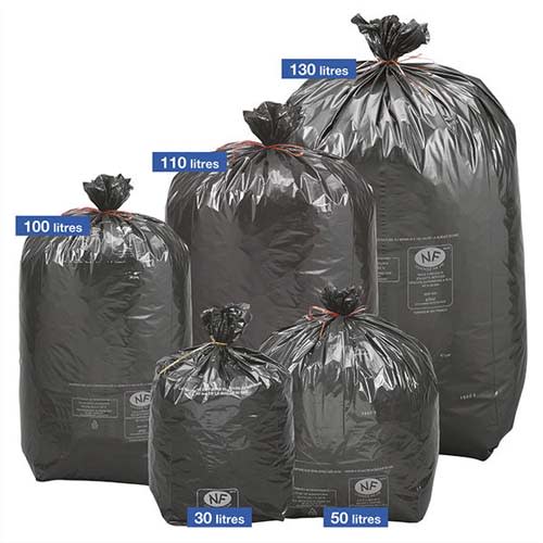 Boîte de 250 sacs poubelles traditionnels 100 litres renforcés Noir 82x95cm 30 microns NFE photo du produit Principale L