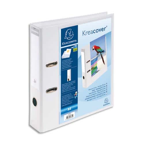 EXACOMPTA Classeur à levier personnalisable 1 face KREACOVER en pvc opaque dos 70mm avec étiquette, Blanc photo du produit