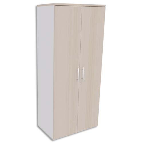 SIMMOB Armoire Haute Blanc perle 4 tablettes avec porte, top Chêne clair INEO - Dim : L80 x H180 x P47 cm photo du produit Principale L