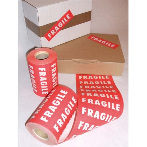 Rouleau de 1000 Etiquettes imprimées FRAGILE Blanc fond Rouge - Format 150 x 42,5 mm photo du produit Principale L