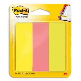 POST-IT 3 blocs de 100 marque-pages standards format 25x76mm coloris assortis photo du produit