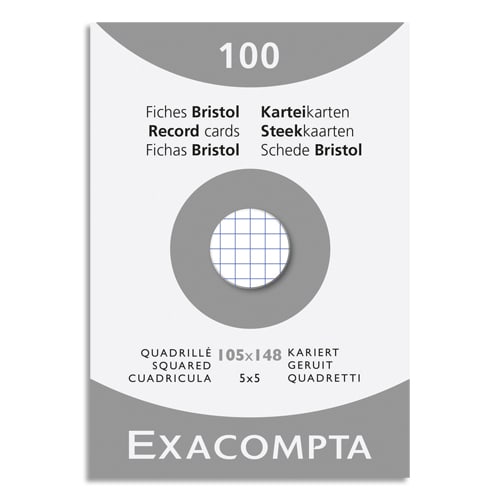 EXACOMPTA Etui de 100 fiches bristol non perforées 105x148mm (A6) quadrillées 5x5 Blanc photo du produit Principale L