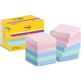 POST-IT® Notes Super Sticky Playful 76x76 mm. 6 blocs, 90F. Ass :  rouge/orange/jaune/vert/bleu/violet.