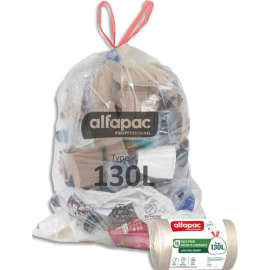 ALFAPAC Boîte de 90 sacs à lien coulissant recyclé type 130L ultra résistant coloris translucide photo du produit