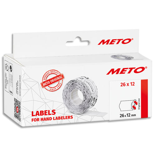 METO Boîte de 6 rouleaux étiquettes Meto 26x12mm blanches sinusoïdales adhésif permanent photo du produit Principale L