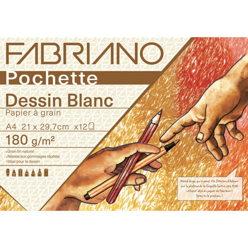 FABRIANO Pochette scolaire de 12 feuilles de papier dessin blanc à grain 185g A4 photo du produit Principale L