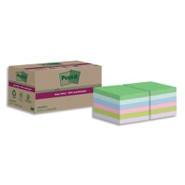 POST-IT Lot de 12 blocs notes Super Sticky Recyclées 47,6x47,6 mm. Couleurs assortis. photo du produit