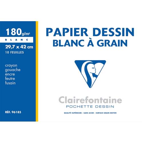 CANSON Pochette de 10 feuilles de papier dessin C A GRAIN 180g A3