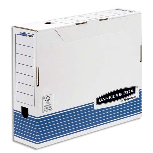 BANKERS BOX Boîte archives SYSTEM format A3, dos de 10cm, montage automatique, carton recyclé Blanc/Bleu photo du produit Principale L