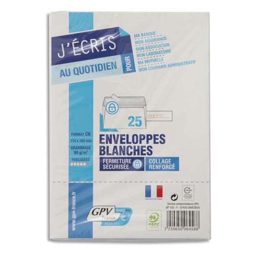 GPV Paquet de 25 enveloppes auto-adhésives 90 grammes Cod Express format  114x162 mm