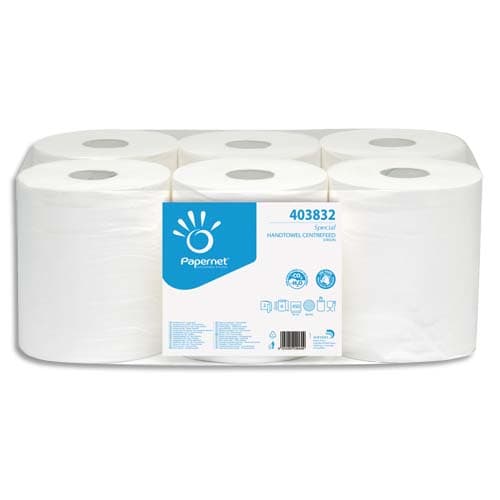 PAPERNET Paquet de 6 Bobines d'essuyage à dévidage central 2 plis pure cellulose, 450 formats L108m Blanc photo du produit Principale L