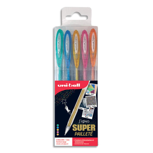 UNI-BALL Pochette de 5 stylos bille à encre gel Electrics, couleurs pailletées assorties UM120SP-5 photo du produit Principale L