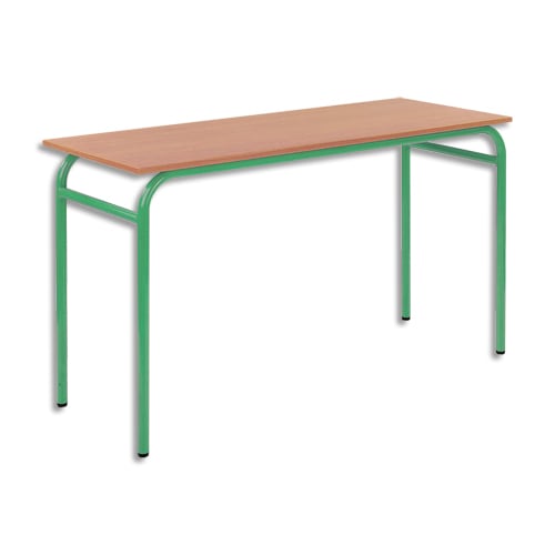 SODEMATUB Lot de 4 tables scolaire BIPLACE, hêtre, plateau 130 x 50 cm, hauteur 59 cm, taille 3, vert photo du produit Principale L