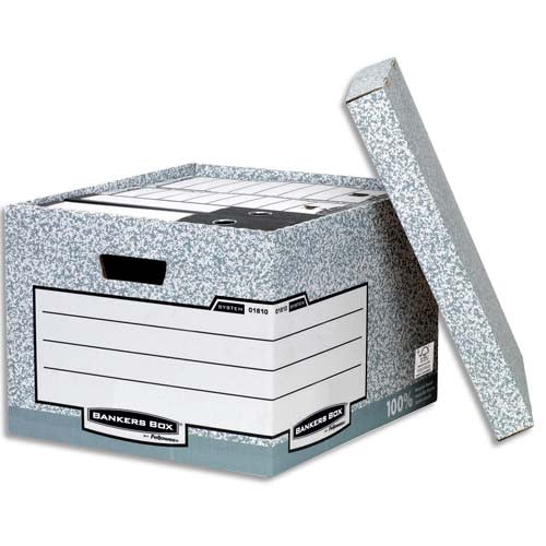 BANKERS BOX Caisse standard L40,4xh29,2xp33,5cm, montage automatique, carton recyclé Gris/Blanc photo du produit Principale L