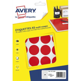 AVERY Sachet de 240 pastilles Ø30 mm. Imprimables. Coloris Rouge. photo du produit