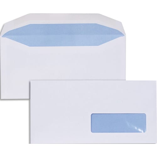 Boîte de 1000 enveloppes Blanches gommées 80g mise sous pli automatique DL2 114X229 fenêtre 35x100 photo du produit Principale L