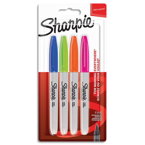 SHARPIE Blister de 4 marqueurs Sharpie Fine assortis fun (Orange, Lime, Turquoise, Magenta). Pte fine photo du produit Principale L