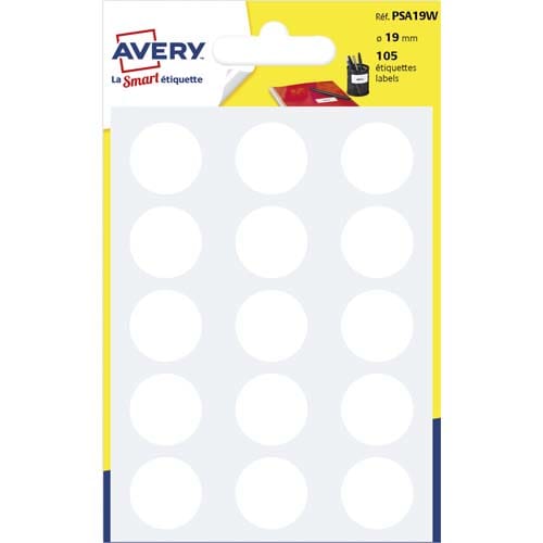 AVERY Sachet de 105 pastilles Ø19 mm. Ecriture manuelle. Coloris Blanc. photo du produit Principale L