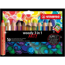 STABILO woody 3in1 ARTY crayon de couleur - Etui carton de 10 crayons + taille-crayon - Coloris assortis photo du produit