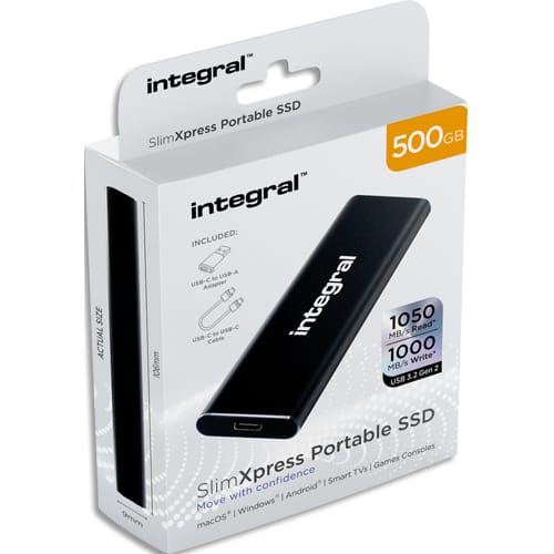 INTEGRAL Disque SSD portable externe Slim 500 Go - Lecture 1050/écriture 1000MBs photo du produit Principale L