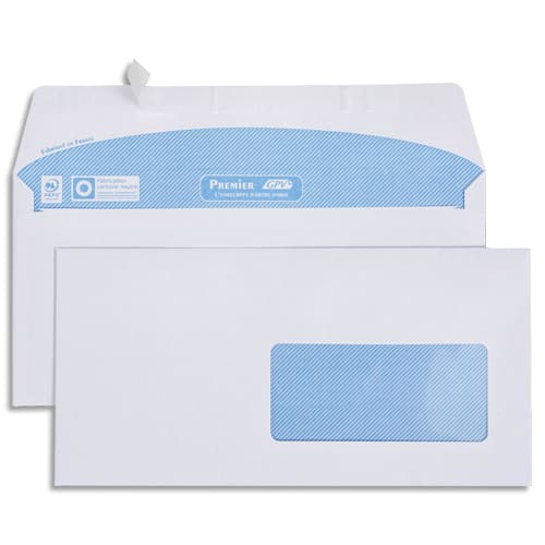 GPV Boîte de 500 enveloppes imprimables vélin Blanc 80g DL 110x220mm auto-adhésives avec fenêtre 45x100mm photo du produit Principale L