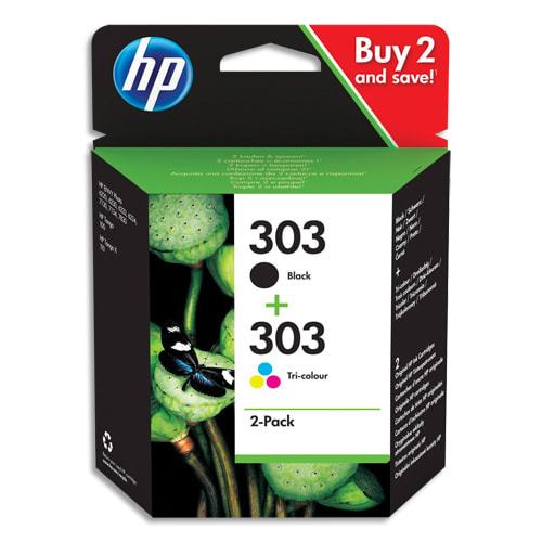 HP 303 Pack de 2 Cartouches d'Encre, Noire et Trois Couleurs, Authentiques (3YM92AE) photo du produit