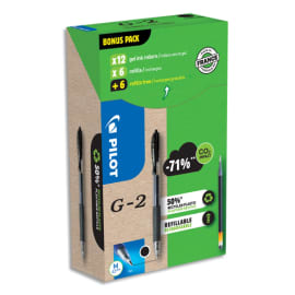 PILOT Pack de 12 rollers G2 encre gel + 12 recharges. Pointe moyenne 0,7mm. Coloris noir photo du produit