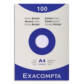 EXACOMPTA Etui de 100 fiches bristol non perfor&eacute;es 210x297mm (A4) unies Blanc photo du produit