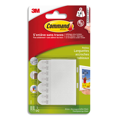 COMMAND Blister de 8 Languettes de fixation Command™ pour tableau, Petit modèle Blanc Poids max 1,8 kg photo du produit