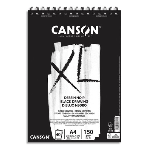 CANSON Bloc de 40 feuilles de papier XL DESSIN Noir 150g grand format A4 photo du produit Principale L