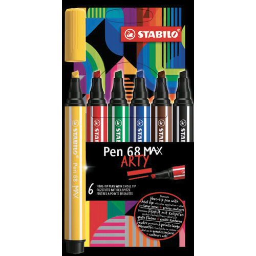 STABILO Etui carton de 6 feutres Pen 68 MAX ARTY. Pointe large biseautée. Coloris assortis photo du produit Principale L