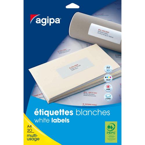 AGIPA Pochette de 1400 étiquettes blanches multi-usage 50x20mm coins arrondis photo du produit Principale L