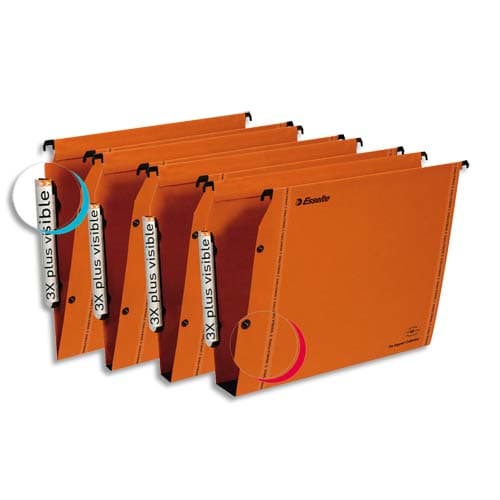 ESSELTE Boîte de 25 dossiers suspendus LMG ARMOIRE en kraft 240g. Fond V, bouton-pression. Orange photo du produit Principale L