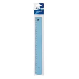 TOP OFFICE R&egrave;gle plate de 30 cm en plastique incassable. Bord anti-tache. Coloris bleu transparent photo du produit