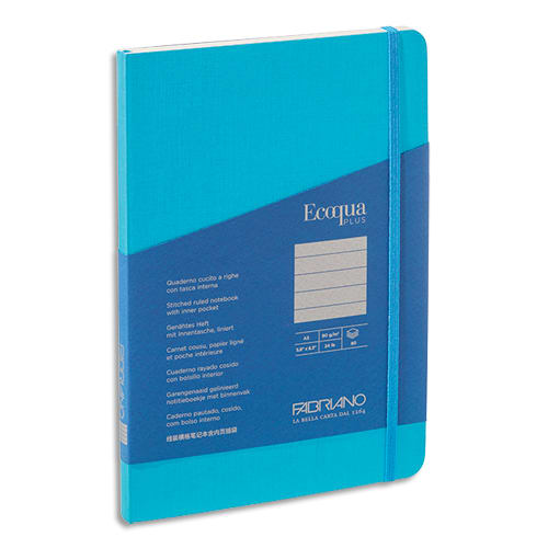 FABRIANO Carnet ECOQUA PLUS A5 couverture souple 80 pages lignées. Coloris turquoise photo du produit Principale L