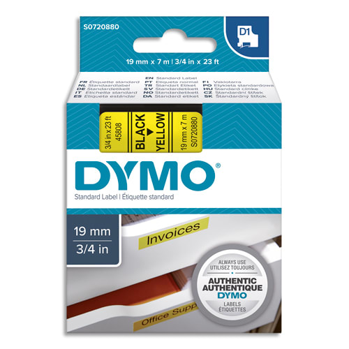 DYMO Ruban D1 Noir/Jaune 19MMX7M pour 1000/1000+/2000/3500/4500/5000/5529 photo du produit Principale L