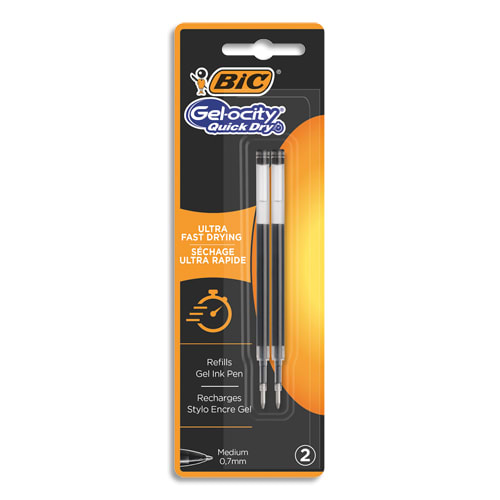 BIC Gel-ocity Quick Dry Recharges Stylo Gel Pointe Moyenne (0,7 mm) - Noir, Blister de 2 photo du produit Principale L