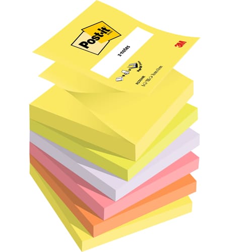 POST-IT Lot de 6 blocs Z-Note repositionnables 100 feuilles. Format 7,6 x 7,6 cm. Couleurs Néon assorties photo du produit