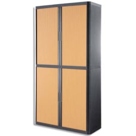 PAPERFLOW EasyOffice armoire démontable corps en PS teinté Anthracite rideau Hêtre L110x H204x P41,5 cm photo du produit