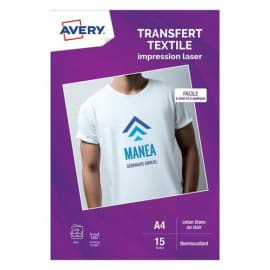 AVERY Bo&icirc;te de 15 feuilles transferts pour textiles blancs ou clairs, Laser photo du produit