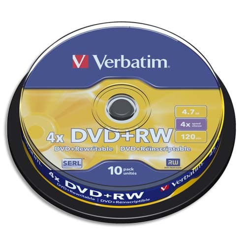 VERBATIM Tour de 10 DVD+RW 4,7GB vitesse d'écriture 10x 43488 photo du produit Principale L