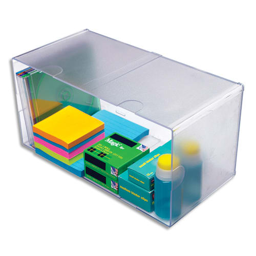 DEFLECTO Cube Double Transparent en polystyrène, système modulable - Dim. : L30,5 x H15,3 x P15,3 cm photo du produit Principale L