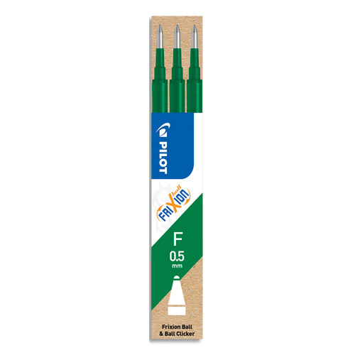 PILOT Set de 3 recharges pour roller FriXion. Pointe fine 0,5 mm. Encre Verte photo du produit Principale L