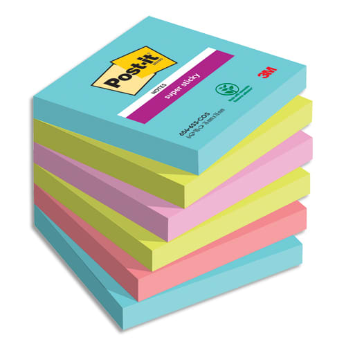 POST-IT Lot de 6 blocs Notes Super Sticky POST-IT® couleurs COSMIC 90 feuilles 76 x 76 mm photo du produit